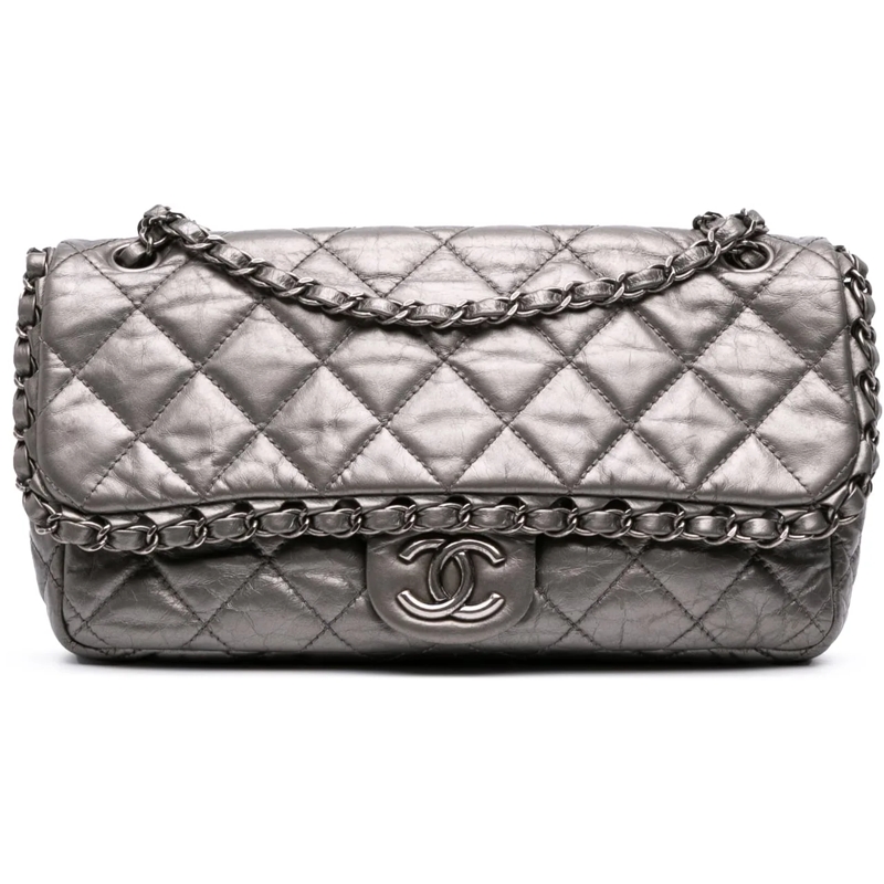 Chanel Sac à bandoulière Medium Quilted Metallic Aged Calfskin Chain Me Fla grau