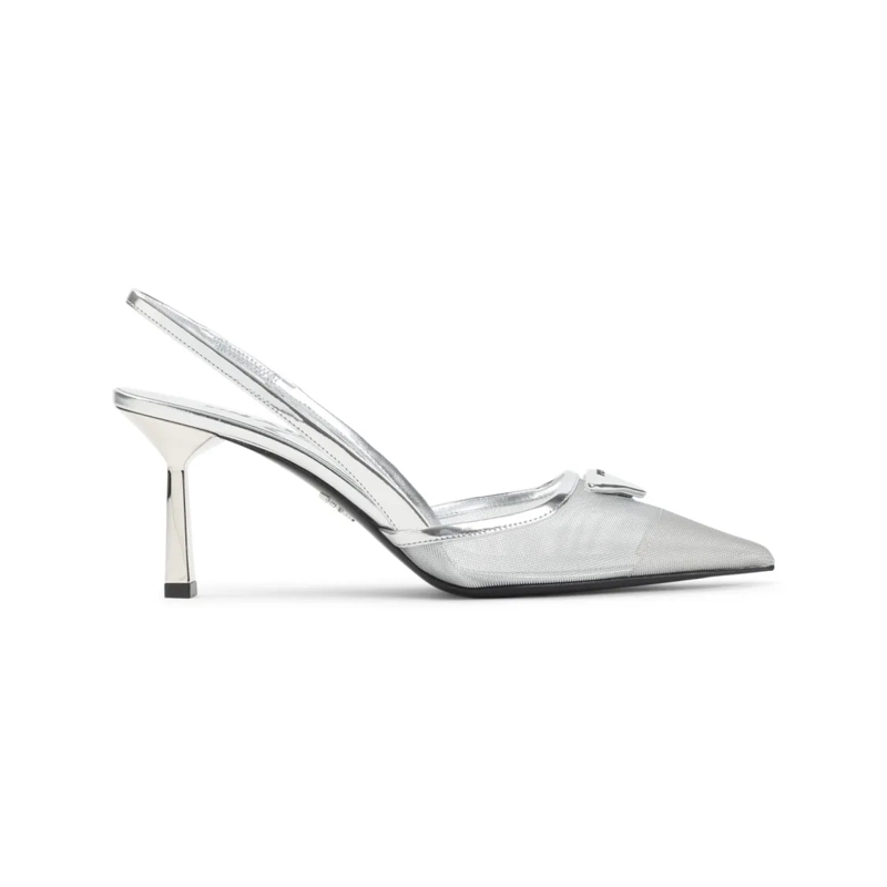 Prada Pumps Metallic Finish Pumps With Slingback Strap White