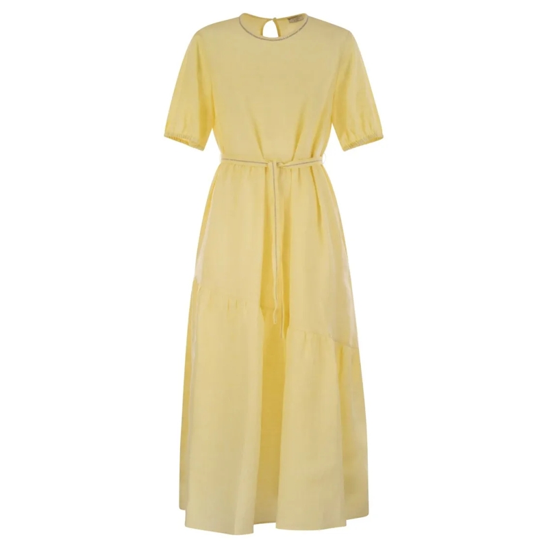 Peserico  Long Dress In Pure Linen Yellow