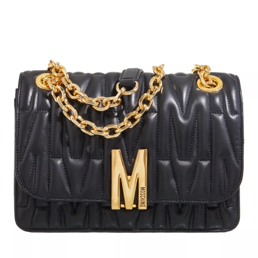 Moschino "M" Group Quilted Shoulder Bag Fantasy Print Black Borsetta a tracolla