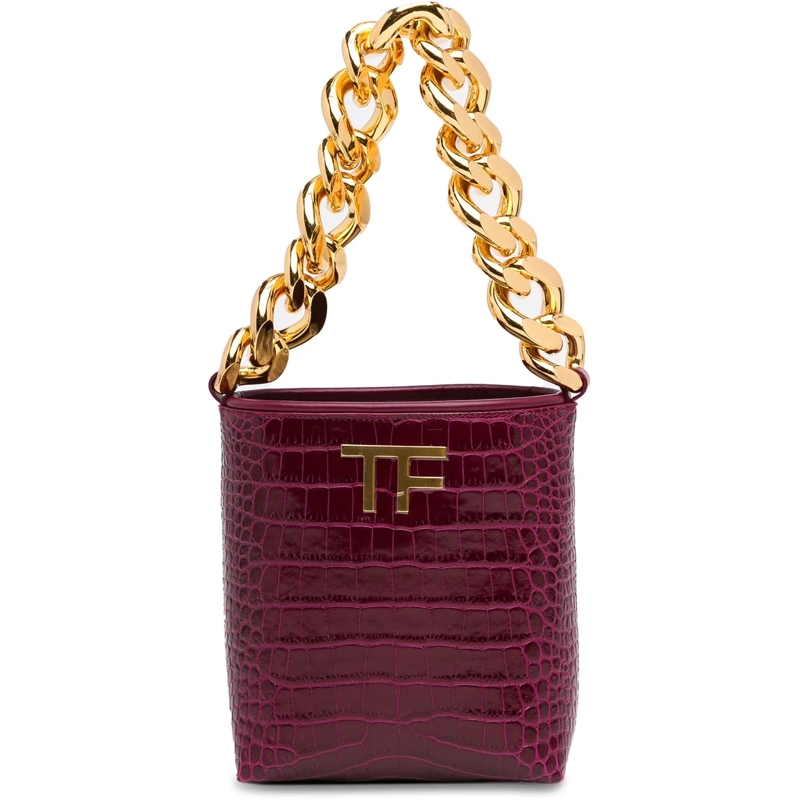 Tom Ford Schultertasche Mini Croc-Embossed Chain Bucket Bag lila