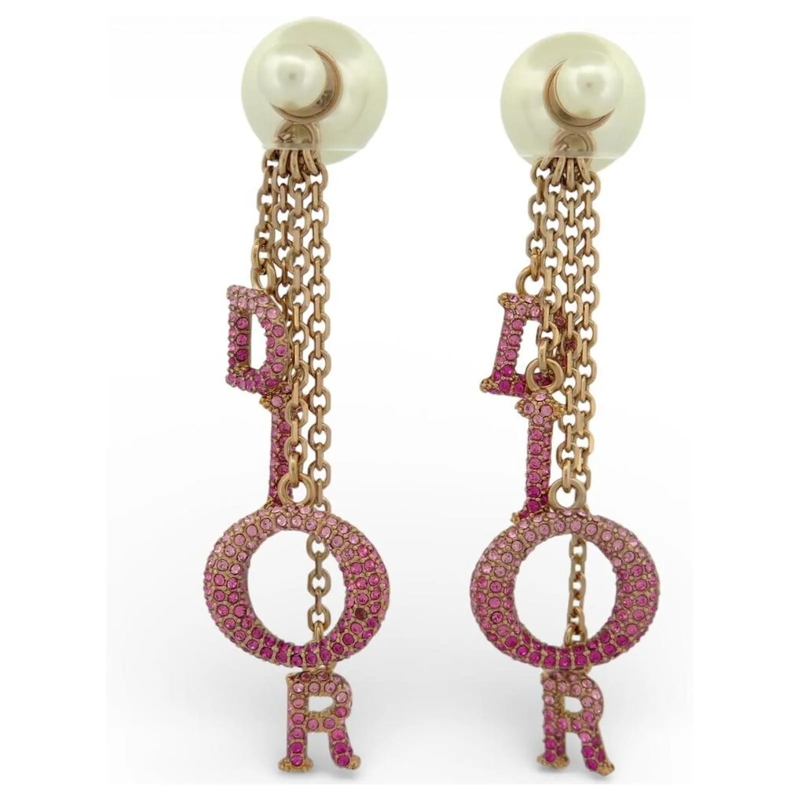 Christian Dior Ohrstecker NEUE DIOR TRIBALES HÃ„NGENDE OHRRINGE MIT ROSA STR gold