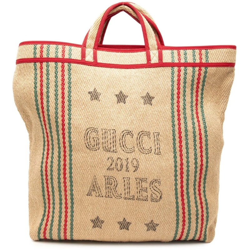 Gucci Shopper Jute Arles Printed Tote braun