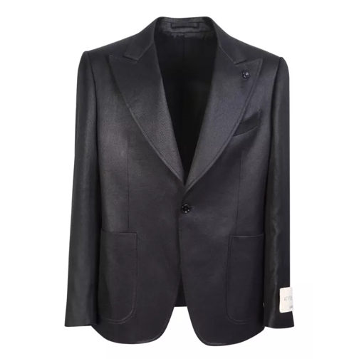 Lardini Single-Breasted Linen Blazer Black Blazer