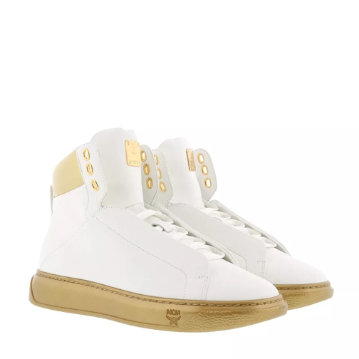 MCM M Visetos Trim Grain Leather High Burnished Gold Low-Top Sneaker