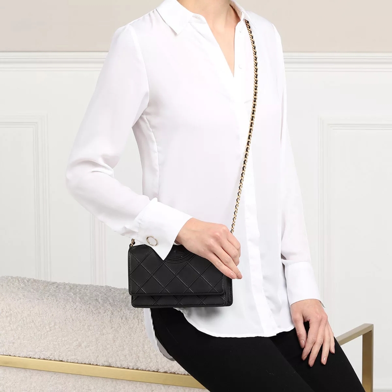 Tory Burch Portefeuille sur chaîne Fleming Chain Wallet Black(Image 3)