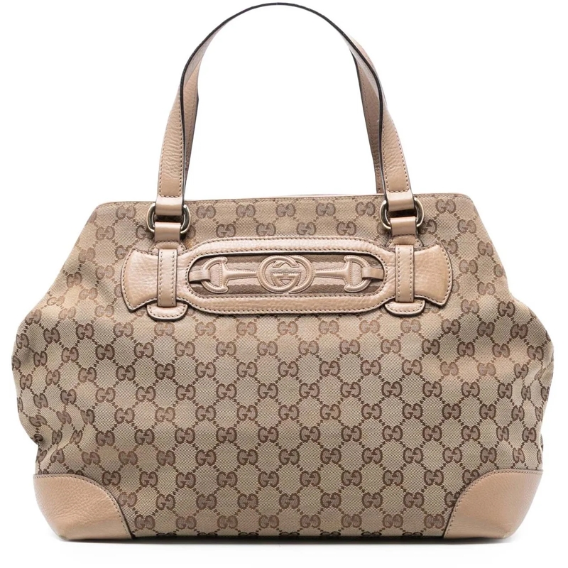 Gucci Shopper Medium GG Canvas Web Dressage Tote braun
