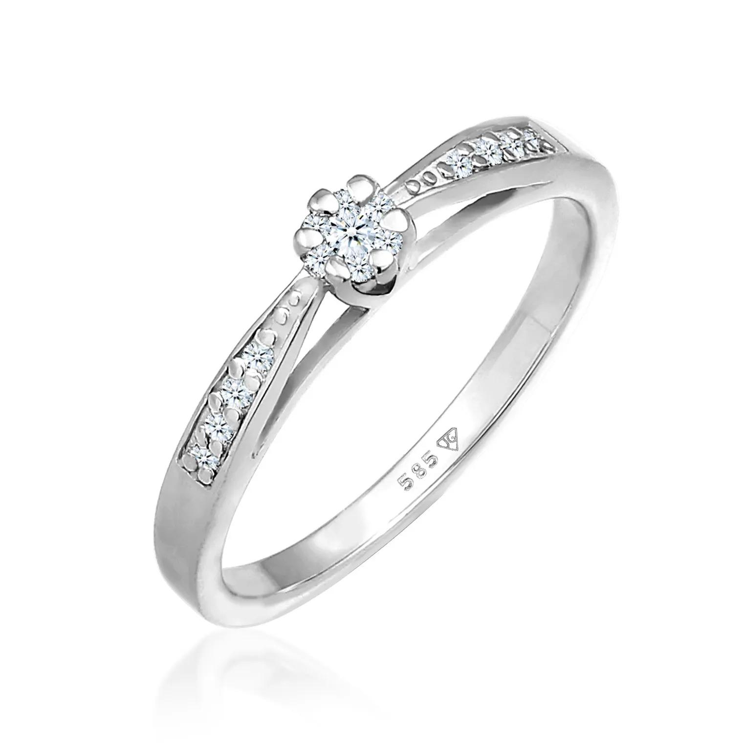 Elli Ringe - Ring Verlobungsring Diamant (0.085 ct.) 585 Weißgo - Gr. 52 MM - in Silber - für Damen