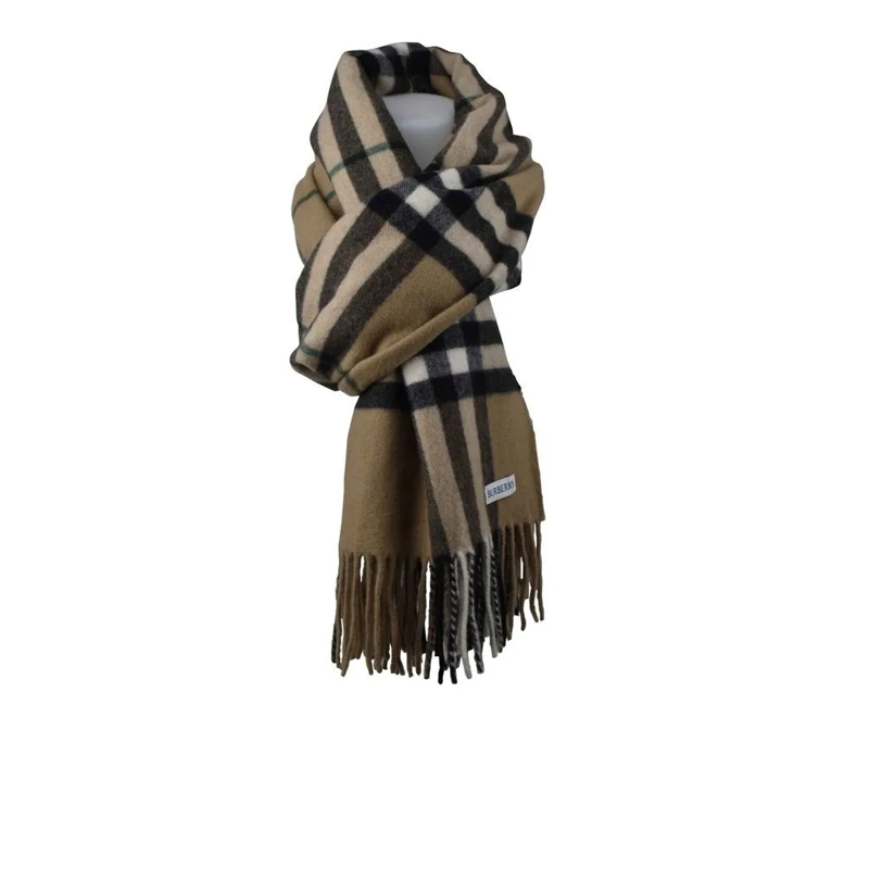 Burberry Écharpe légère Plaid Cashmere Scarf With Fringed Ends Neutrals