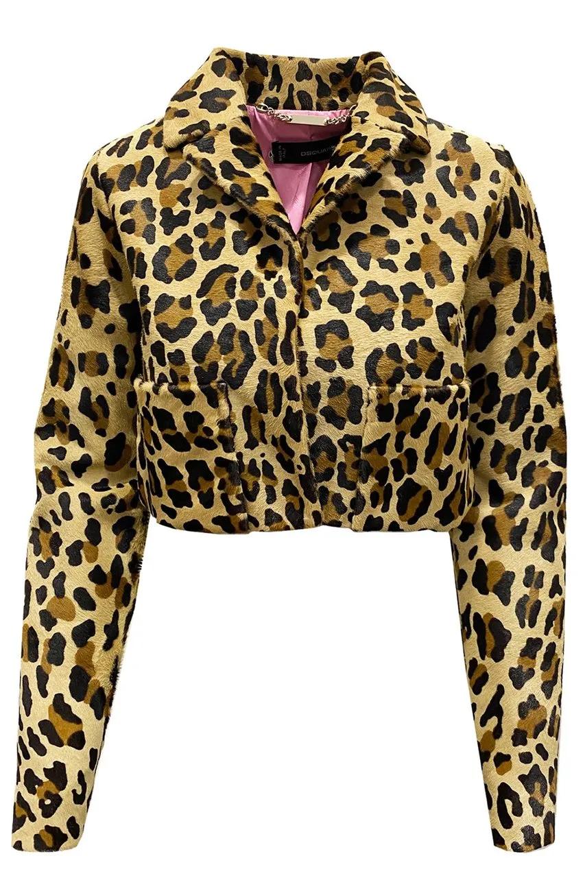 Thumbnail - Dsquared2 - Dsquared2 Leopard Calf Hair Cropped Jacket - Größe 42 - braun