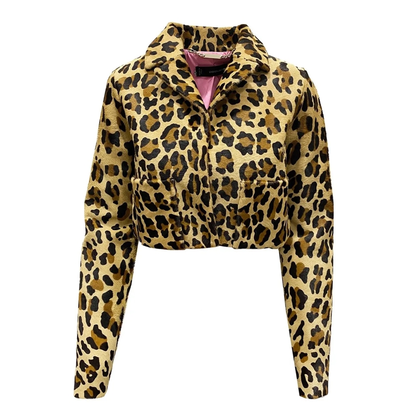 Dsquared2 Veste de transition Dsquared2 Leopard Calf Hair Cropped Jacket braun