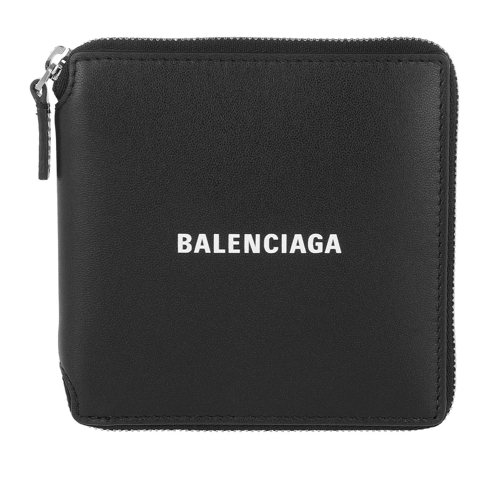 Balenciaga Square Logo Printed Wallet Leather Black/White Portemonnaie mit Zip-Around-Reißverschluss
