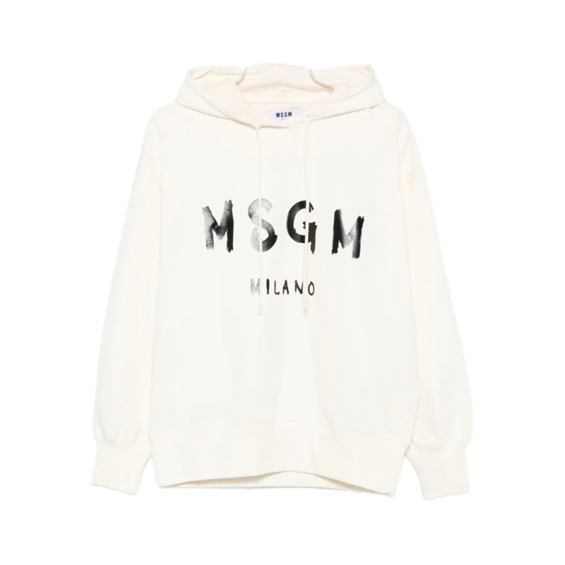 MSGM  Classic Logo Print Hoodie With Raglan Sleeves White