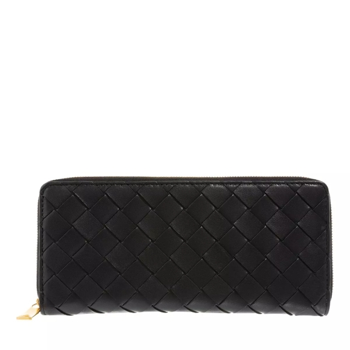 Bottega Veneta Zip Around Black Wallet Black Portemonnaie mit Zip-Around-Reißverschluss