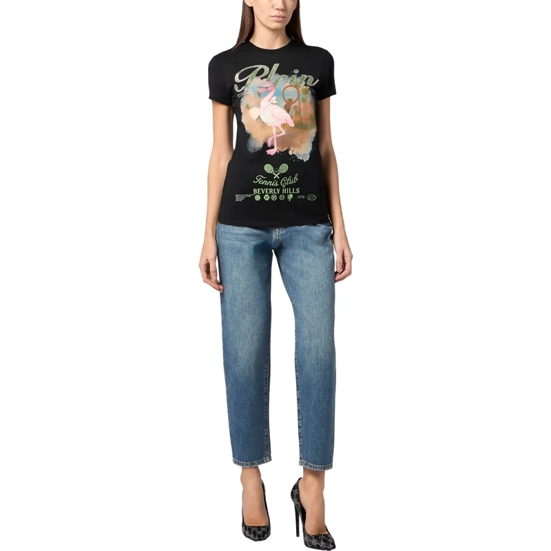 Philipp Plein T-Shirt Sexy Pure Fit T-Shirt Tennis Club Strass schwarz(Image 4)
