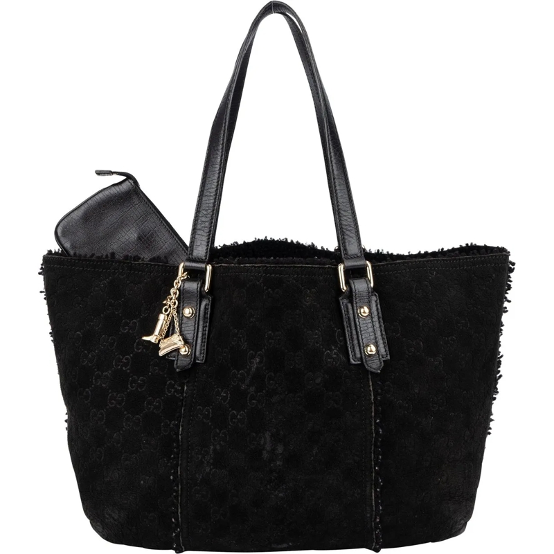 Gucci Tote Gucci Suede GG Monogram Jolicoeur Shearling Tote H schwarz