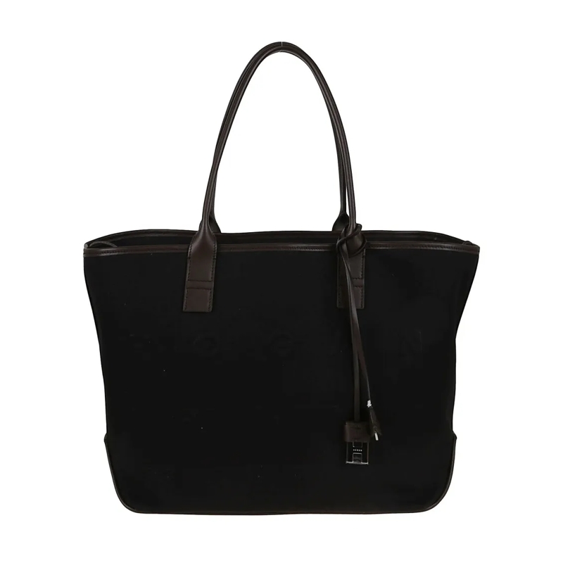 Hogan Schultertasche Spacious Black Leather And Canvas Shoulder Bag Black