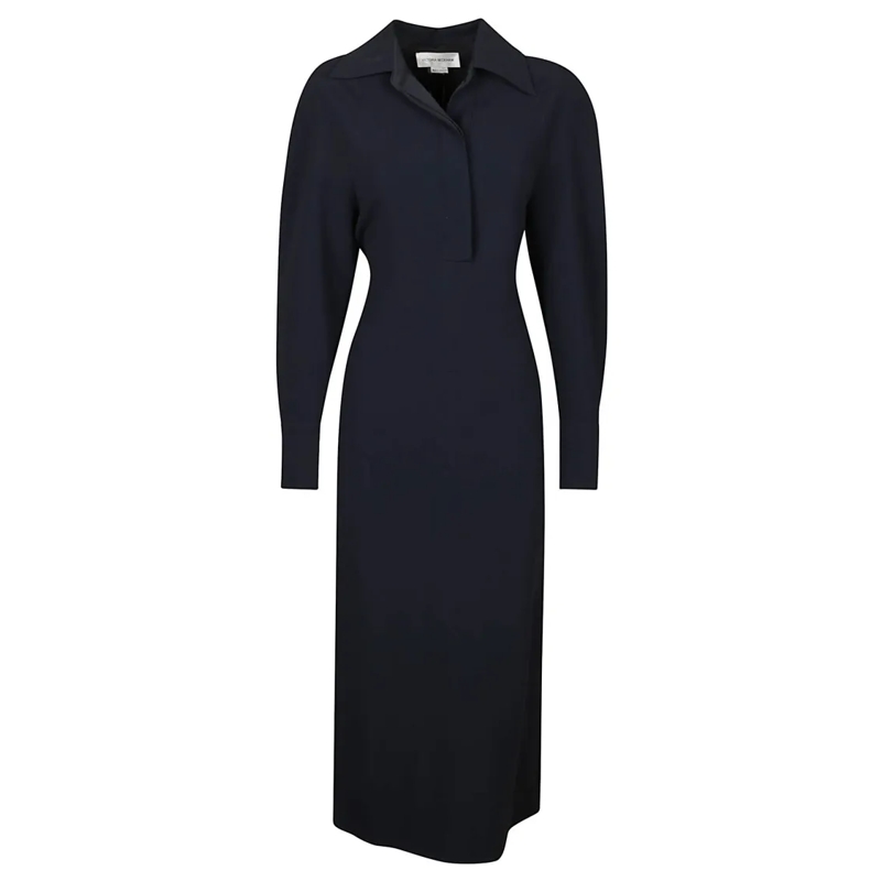 Victoria Beckham Midi-jurk Long Sleeve Polo Collar Midi Black