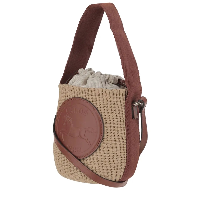 Chloé Schultertasche Small Horse Medal Bag Made Of Natural Fibers Brown(Image 2)