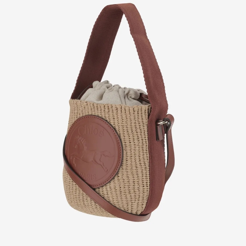Chloé Schultertasche Small Horse Medal Bag Made Of Natural Fibers Brown(Image 2)