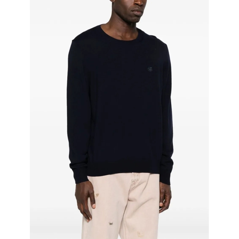 Etro Trui Wool Jumper With Embroidered Monogram Black