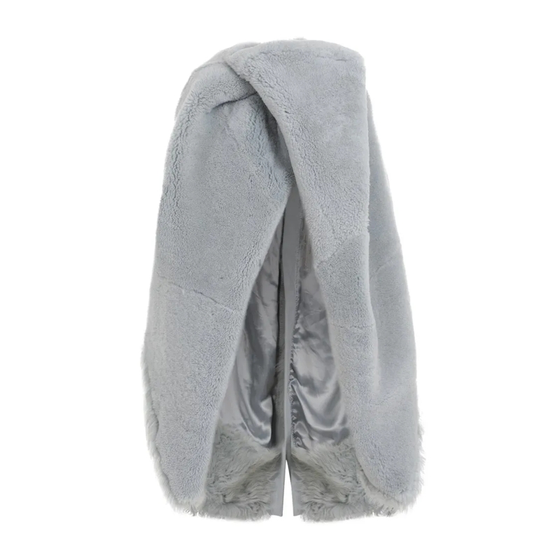 Rick Owens Cape Coat In Lamb Shearling Grey