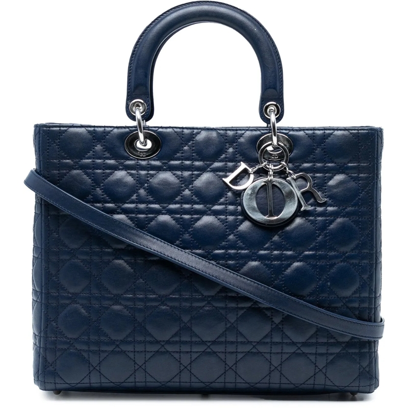 Christian Dior Schultertasche Large Lambskin Cannage Lady Dior blau