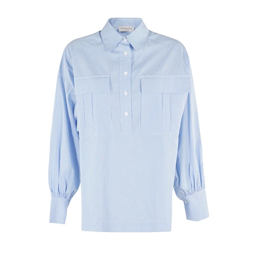 Ermanno Firenze Chemises Oversized Striped Cotton Poplin Shirt Blue