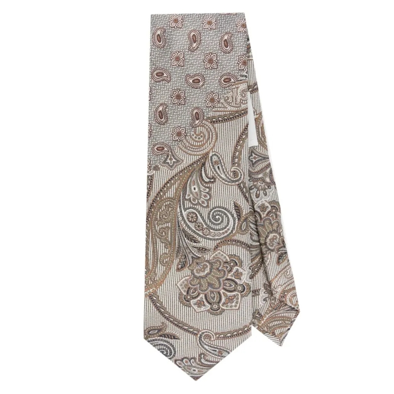 Etro Écharpe légère Intricate Patchwork Silk Tie With Paisley Neutrals