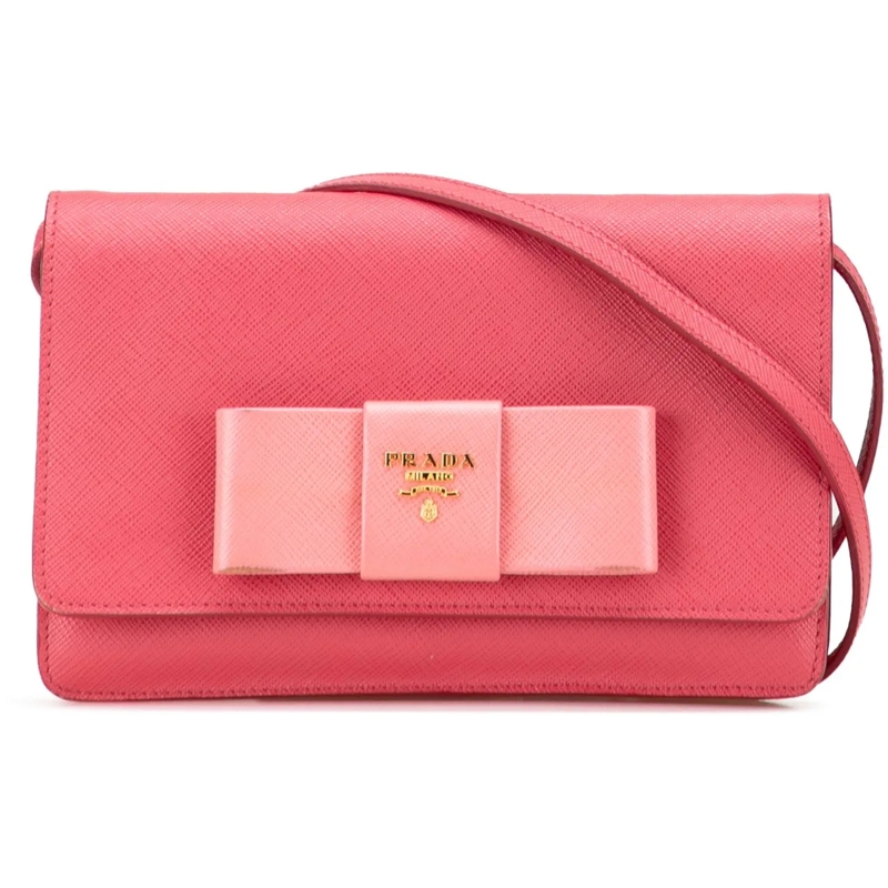 Prada Sac à bandoulière Saffiano Lux Bow Wallet On Strap rose