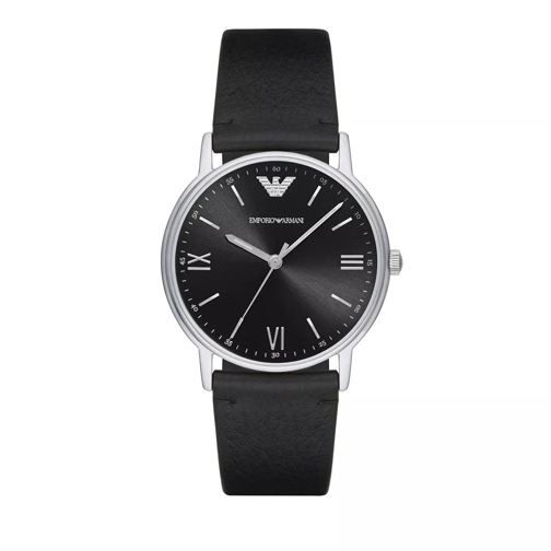 Emporio Armani Three-Hand Leather Watch Black Dresswatch