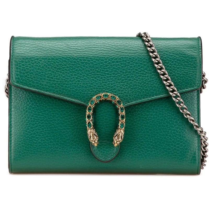 Gucci Schultertasche Mini Leather Dionysus Wallet on Chain grün