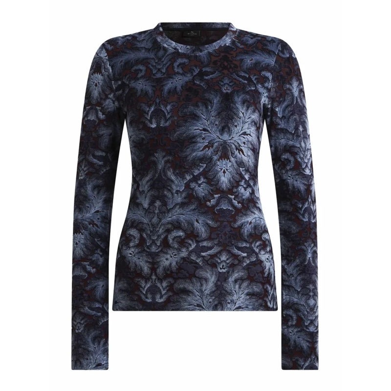 Etro Langärmeliges Oberteil Jacquard Chenille Long-Sleeved Top Blue