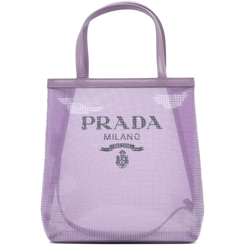 Prada Shopper Small Sequined Mesh Logo Tote lila