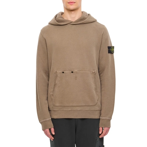 Stone Island Hoodie Organic Cotton Diagonal Fleece 'Old' Effect Brown