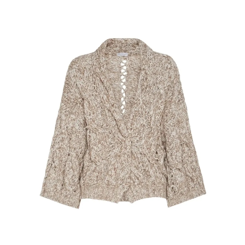 Brunello Cucinelli Strickjacke Cropped Chunky Knit Cardigan With Textured Cable P Brown