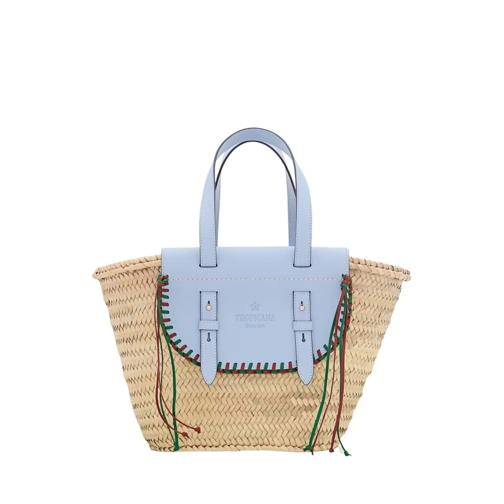 Cuba Lab Draagtas Tropicana Straw And Leather Tote Bag Blue