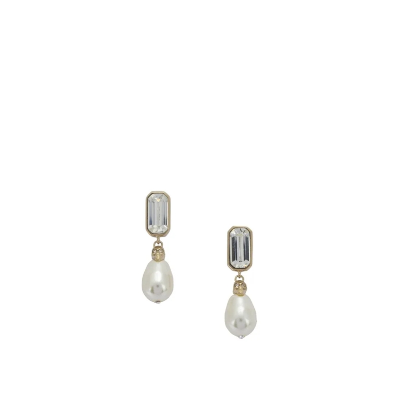 Alexander McQueen Boucles d'oreilles à tige Gold-Tone Brass Earrings With Clear Gemstone And T Not Applicable