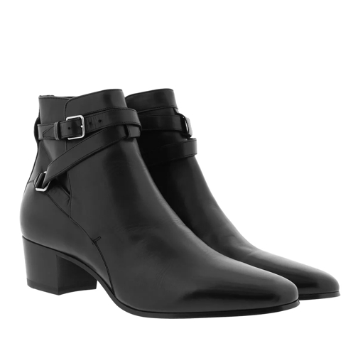 Saint Laurent Jodhpur Ankle Strap Boots Brass Buckle Leather Black Stiefelette