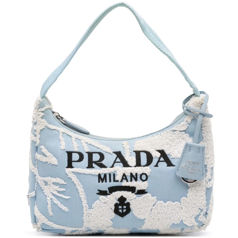 Prada Sac à bandoulière Mini Embroidered Drill Re Edition 2000 Shoulder Ba blau