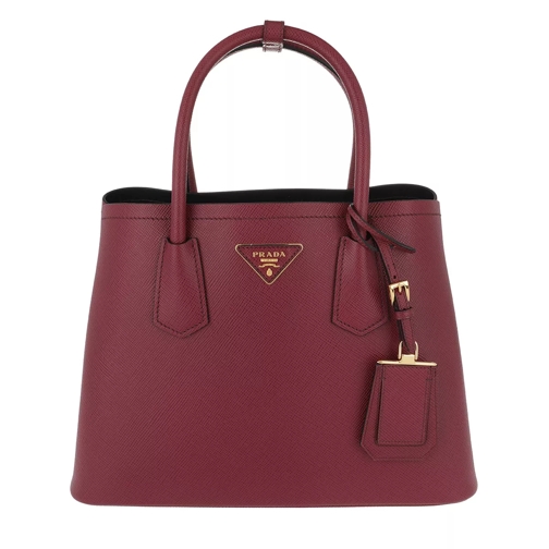 Prada Double Shopping Bag Saffiano Cuir Cerise/Nero Rymlig shoppingväska