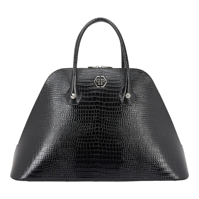 Philipp Plein Schultertasche Umhängetasche Cocco Crocco Geprägt schwarz