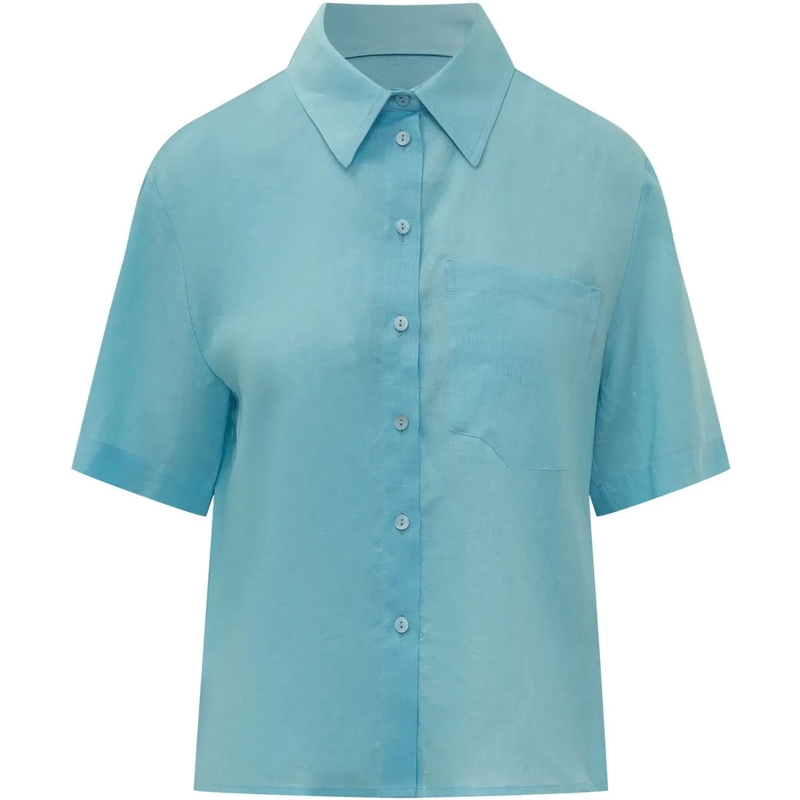 SUNDEK Bluse Camicia con Colletto e Tasca Applicata hellblau