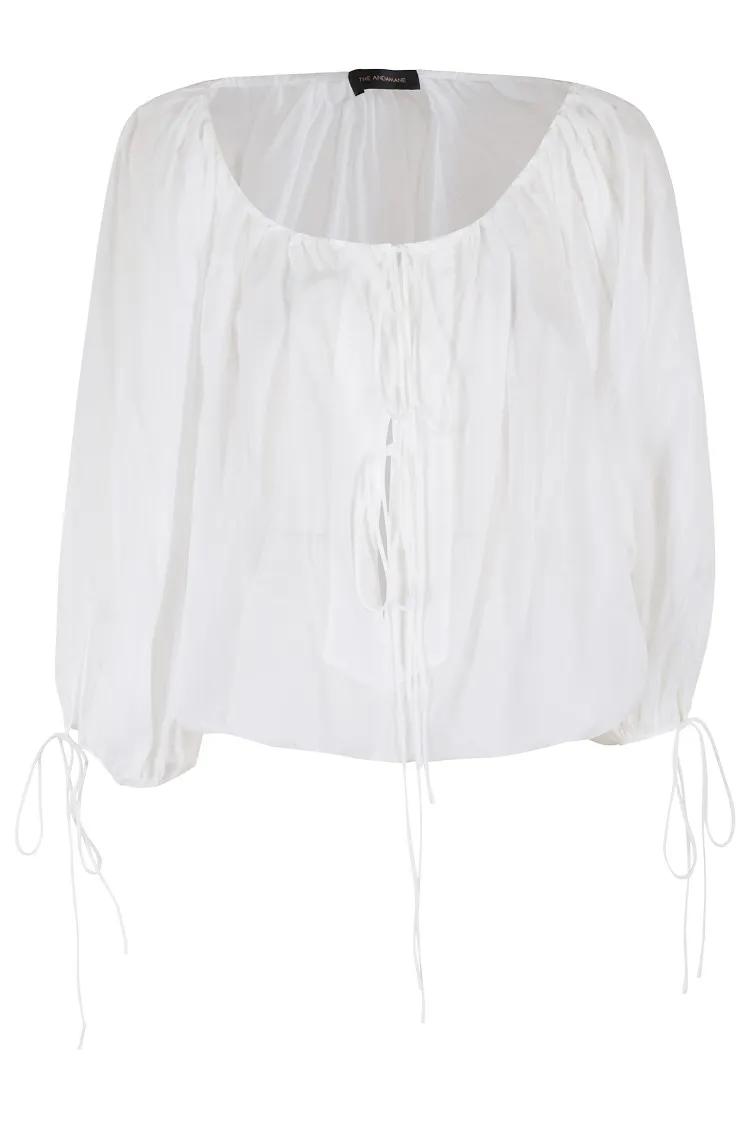 Thumbnail - Andamane - Wilma Blouse With Elasticized Neckline - Größe 40 - white