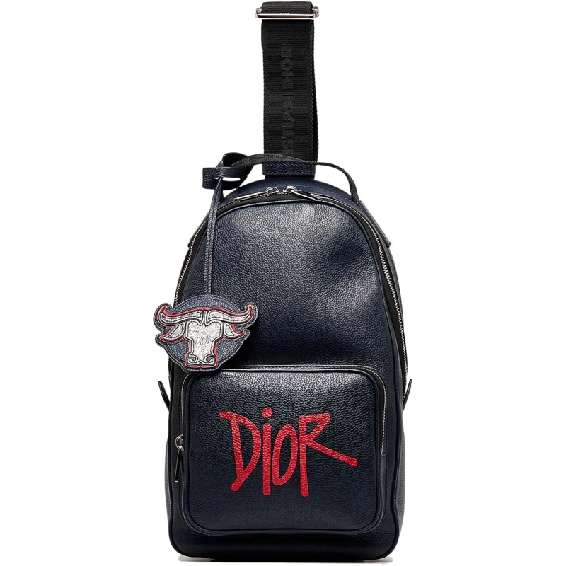 Christian Dior Schultertasche Shawn Stussy Grained Calfskin Year of the Ox Sling blau