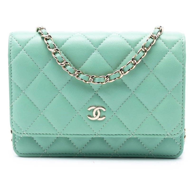 Chanel Schultertasche Mini CC Quilted Lambskin Wallet On Chain grün