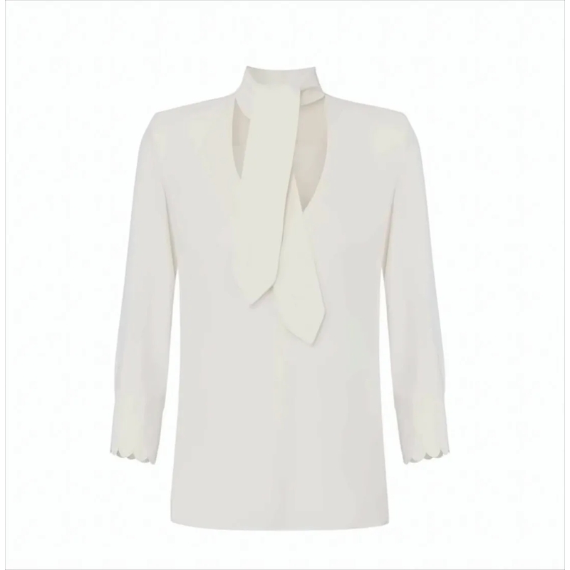 Elisabetta Franchi Overhemd Georgette Shirt With Embroidered Sash White