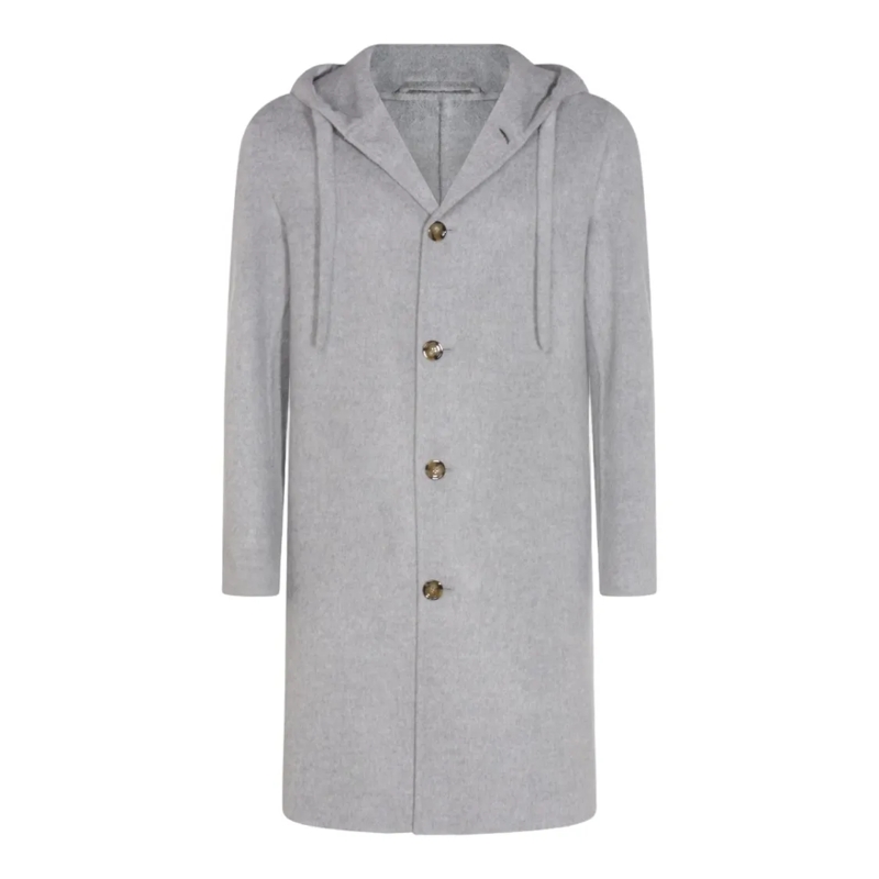 Lardini Bontjassen Mid-Thigh Length Light Grey Coat With Hood Grey