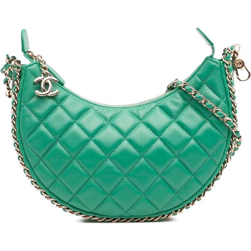 Chanel Sac à bandoulière Small Quilted Lambskin Chain Around Hook Hobo Bag grün