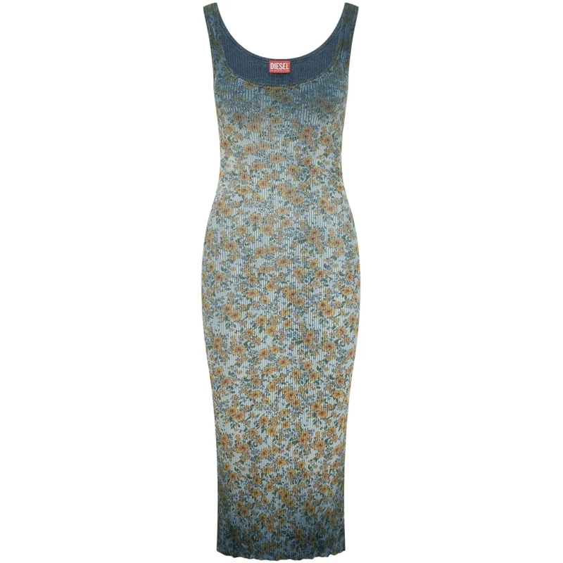 Diesel Robe longue Abito Lungo a Costine con Stampa Floreale blau